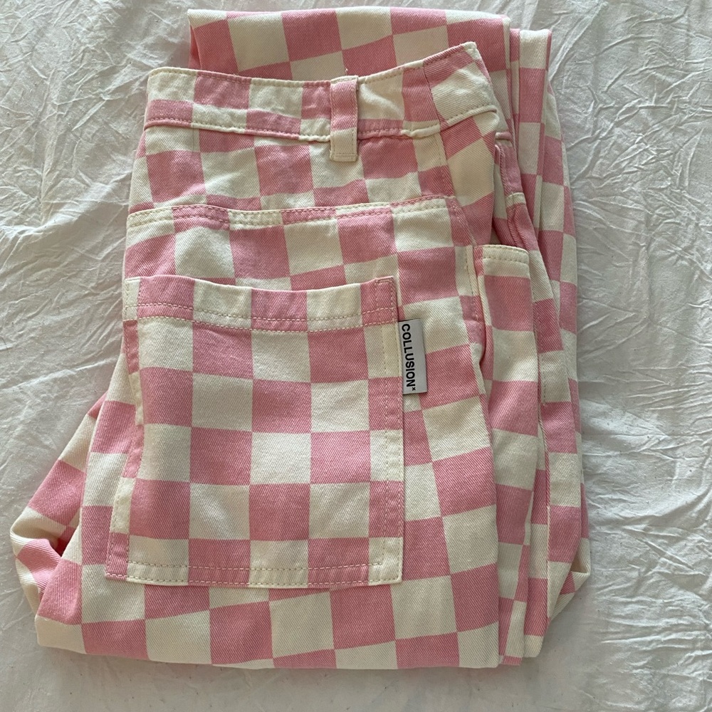 COLLUSION straight leg checkerboard pants